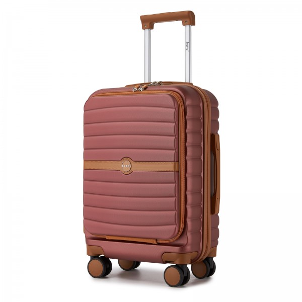 KSK2592 - Kono 21-Inch Front-Opening Cabin Suitcase with 15.6-Inch Laptop Compartment - Burgundy and Brown