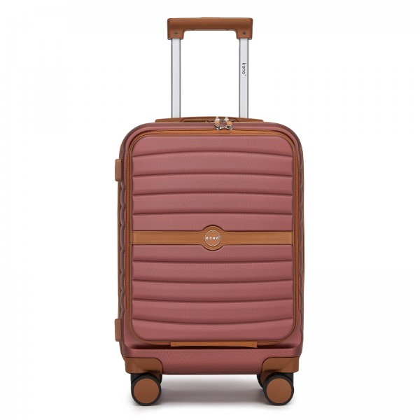 KSK2592 - Kono 21-Inch Front-Opening Cabin Suitcase with 15.6-Inch Laptop Compartment - Burgundy and Brown