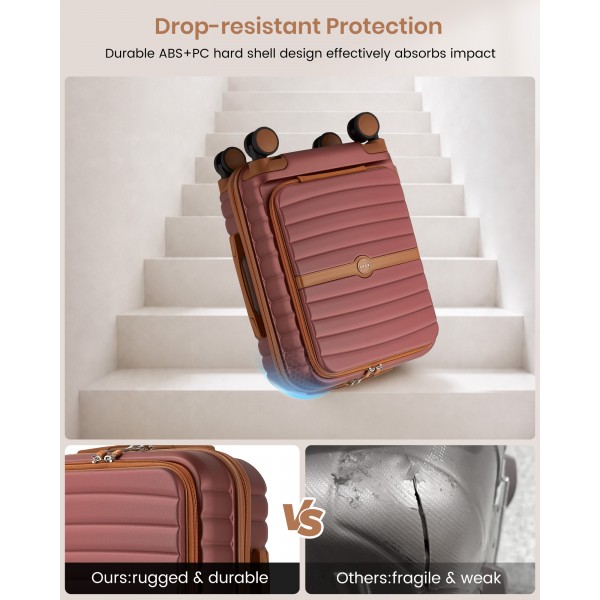 KSK2592 - Kono 21-Inch Front-Opening Cabin Suitcase with 15.6-Inch Laptop Compartment - Burgundy and Brown