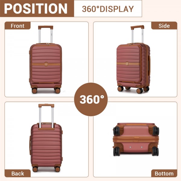 KSK2592 - Kono 21-Inch Front-Opening Cabin Suitcase with 15.6-Inch Laptop Compartment - Burgundy and Brown