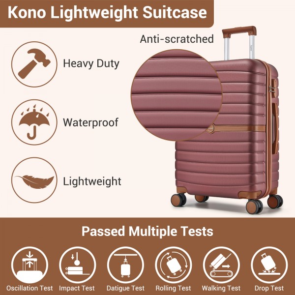 KSK2592 - Kono ABS+PC 28-Inch Striped Design with Colour-Block Details Large Checked Luggage for Longer Travels - Burgundy and Brown