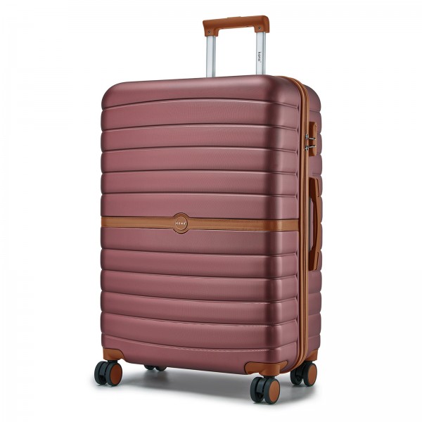 KSK2592 - Kono ABS+PC 28-Inch Striped Design with Colour-Block Details Large Checked Luggage for Longer Travels - Burgundy and Brown