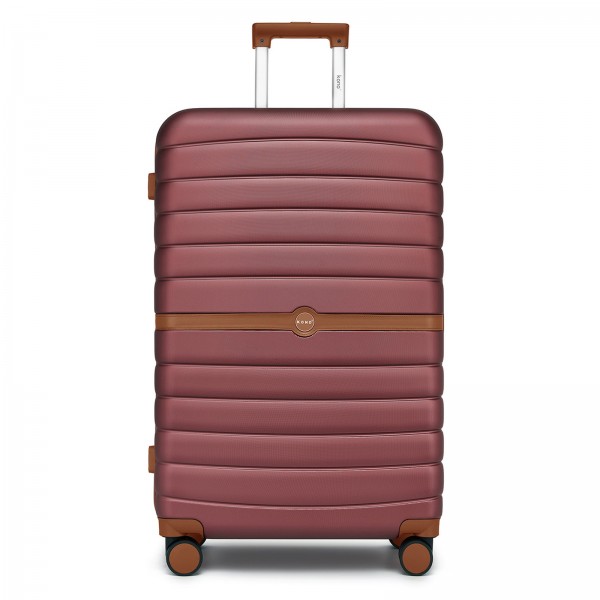 KSK2592 - Kono ABS+PC 28-Inch Striped Design with Colour-Block Details Large Checked Luggage for Longer Travels - Burgundy and Brown