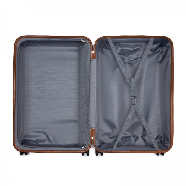 KSK2592 - Kono ABS+PC 28-Inch Striped Design with Colour-Block Details Large Checked Luggage for Longer Travels - Burgundy and Brown