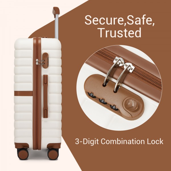 KSK2592+EA2212 - Kono 28 Inch Large ABS+PC Hard Shell Suitcase Set with Travel Bag & Toiletry Pouch - Cream and Brown