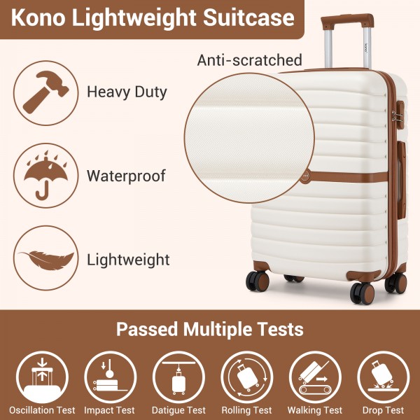 KSK2592+EA2212 - Kono 28 Inch Large ABS+PC Hard Shell Suitcase Set with Travel Bag & Toiletry Pouch - Cream and Brown