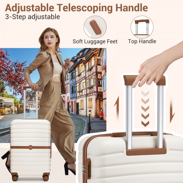 KSK2592+EA2212 - Kono 28 Inch Large ABS+PC Hard Shell Suitcase Set with Travel Bag & Toiletry Pouch - Cream and Brown