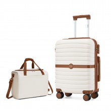 KSK2592+TVK2521 - Kono 20 Inch ABS+PC Cabin Suitcase with Travel Bag, Carry‑On Luggage Set - Cream and Brown