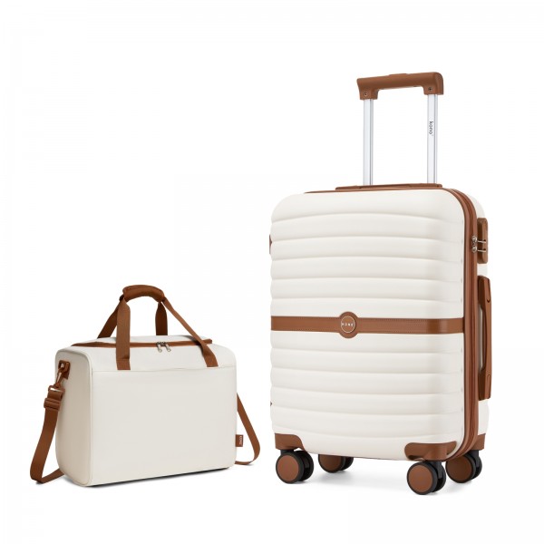 KSK2592+TVK2521 - Kono 20 Inch ABS+PC Cabin Suitcase with Travel Bag, Carry‑On Luggage Set - Cream and Brown