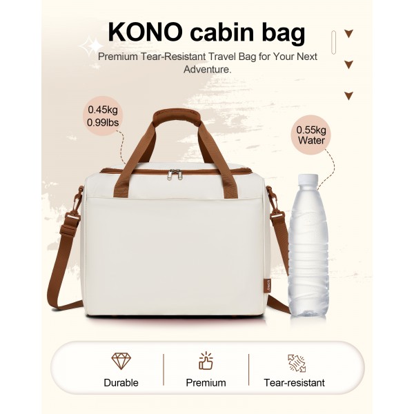 KSK2592+TVK2521 - Kono 20 Inch ABS+PC Cabin Suitcase with Travel Bag, Carry‑On Luggage Set - Cream and Brown