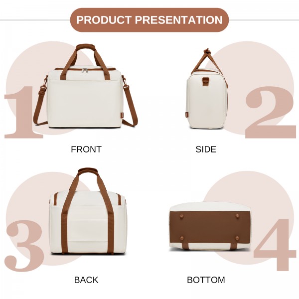 KSK2592+TVK2521 - Kono 20 Inch ABS+PC Cabin Suitcase with Travel Bag, Carry‑On Luggage Set - Cream and Brown