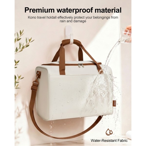 KSK2592+TVK2521 - Kono 20 Inch ABS+PC Cabin Suitcase with Travel Bag, Carry‑On Luggage Set - Cream and Brown