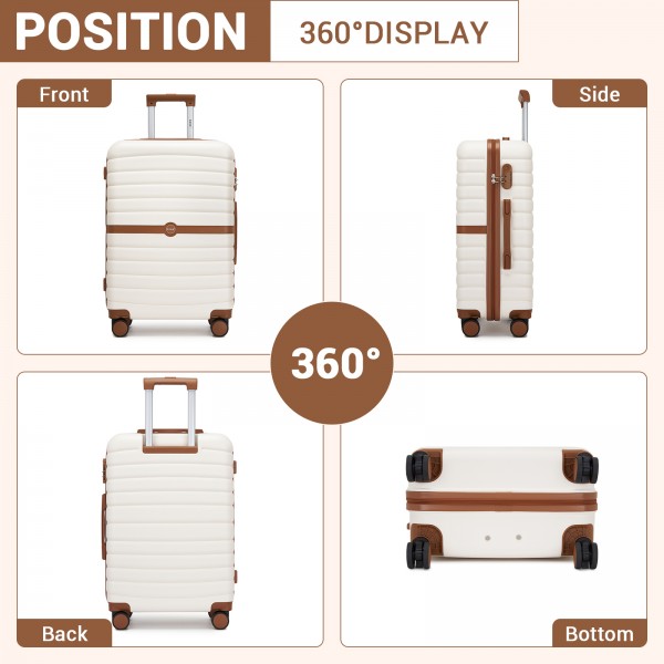 KSK2592+TVK2521 - Kono 20 Inch ABS+PC Cabin Suitcase with Travel Bag, Carry‑On Luggage Set - Cream and Brown