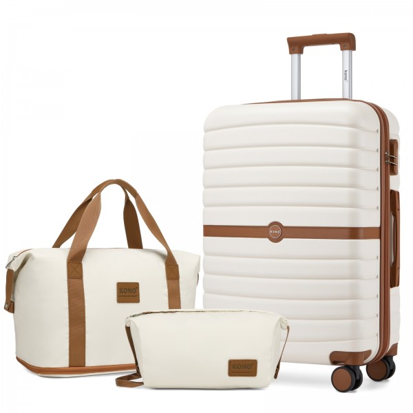 KSK2592+EA2212 - Kono 24 Zoll ABS+PC Hartschalen‑Koffer‑Set mit Reisetasche & Kulturbeutel‑ Creme‑und‑braun