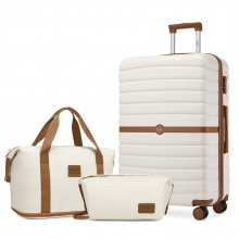 KSK2592+EA2212 - Kono 28 Zoll großes ABS+PC Hartschalen‑Koffer‑Set mit Reisetasche & Kulturbeutel‑ Creme‑und‑braun