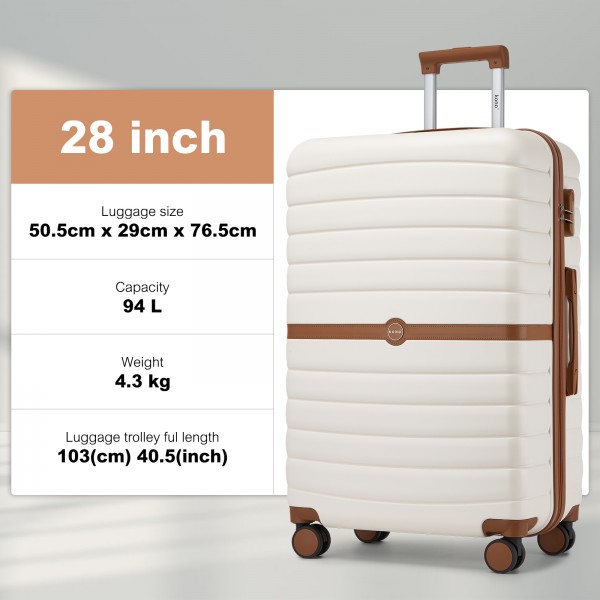 KSK2592+EA2212 - Kono 28 Inch Large ABS+PC Hard Shell Suitcase Set with Travel Bag & Toiletry Pouch - Cream and Brown