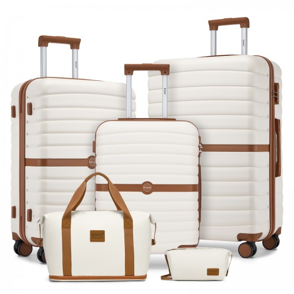 KSK2592+EA2212 - Kono 3‑teiliges ABS+PC‑Koffers‑Set mit Reisetasche & Kulturbeutel ‑ Creme Und Braun