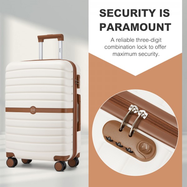 KSK2592+EA2212 - Kono 3‑teiliges ABS+PC‑Koffers‑Set mit Reisetasche & Kulturbeutel ‑ Creme Und Braun