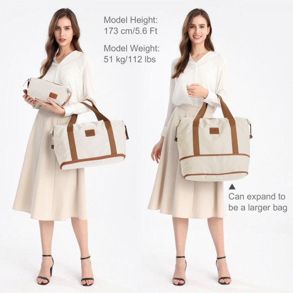 KSK2592+EA2212 - Kono 3‑teiliges ABS+PC‑Koffers‑Set mit Reisetasche & Kulturbeutel ‑ Creme Und Braun