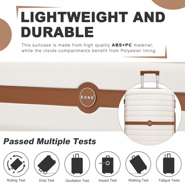 KSK2592+EA2212 - Kono 3‑teiliges ABS+PC‑Koffers‑Set mit Reisetasche & Kulturbeutel ‑ Creme Und Braun