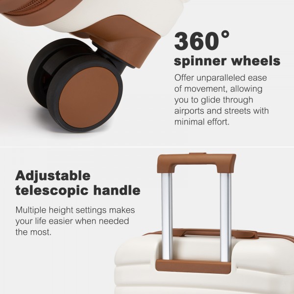 KSK2592+EA2212 - Kono 3‑teiliges ABS+PC‑Koffers‑Set mit Reisetasche & Kulturbeutel ‑ Creme Und Braun