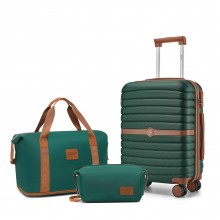 KSK2592+EA2212 - Kono 20 Inch ABS+PC Hard Shell Cabin Suitcase Set with Travel Bag & Toiletry Pouch - Dark Green and Brown