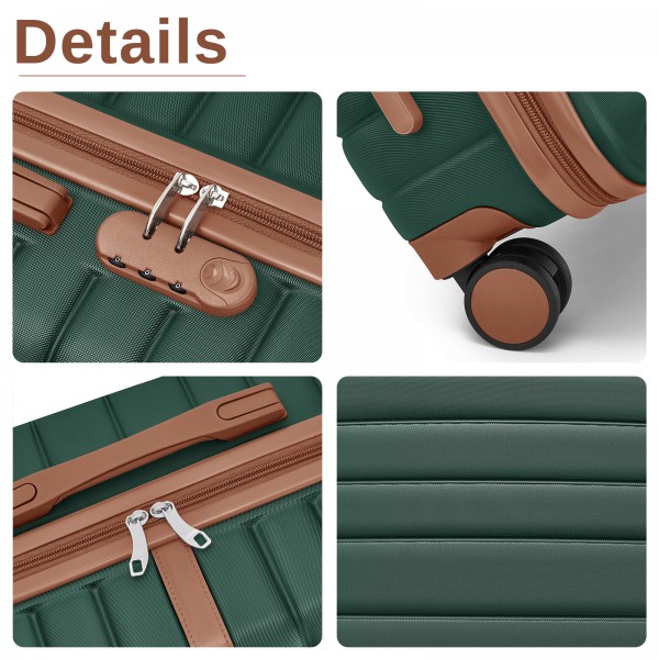 KSK2592+EA2212 - Kono 20 Inch ABS+PC Hard Shell Cabin Suitcase Set with Travel Bag & Toiletry Pouch - Dark Green and Brown