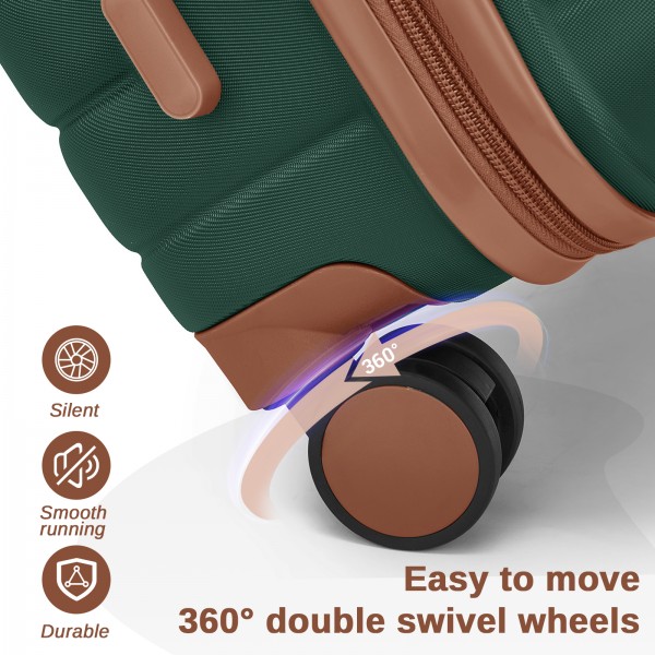 KSK2592+EA2212 - Kono 20 Inch ABS+PC Hard Shell Cabin Suitcase Set with Travel Bag & Toiletry Pouch - Dark Green and Brown