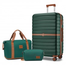 KSK2592+EA2212 - Kono 28 Inch Large ABS+PC Hard Shell Suitcase Set with Travel Bag & Toiletry Pouch - Dark Green and Brown