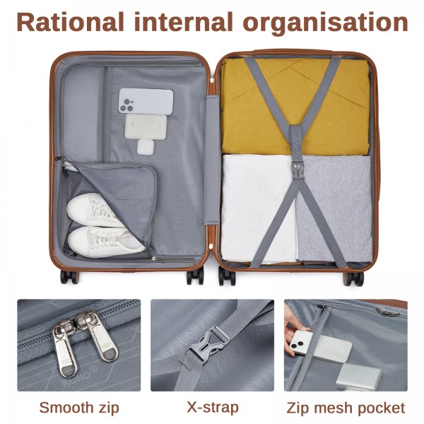 KSK2592+EA2212 - Kono 28 Inch Large ABS+PC Hard Shell Suitcase Set with Travel Bag & Toiletry Pouch - Dark Green and Brown