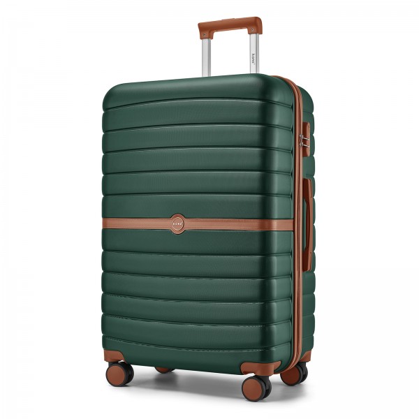 KSK2592 - Kono ABS+PC 28-Inch Striped Design with Colour-Block Details Large Checked Luggage for Longer Travels - Dark Green and Brown
