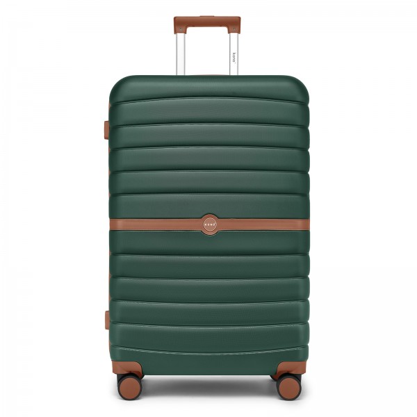 KSK2592 - Kono ABS+PC 28-Inch Striped Design with Colour-Block Details Large Checked Luggage for Longer Travels - Dark Green and Brown