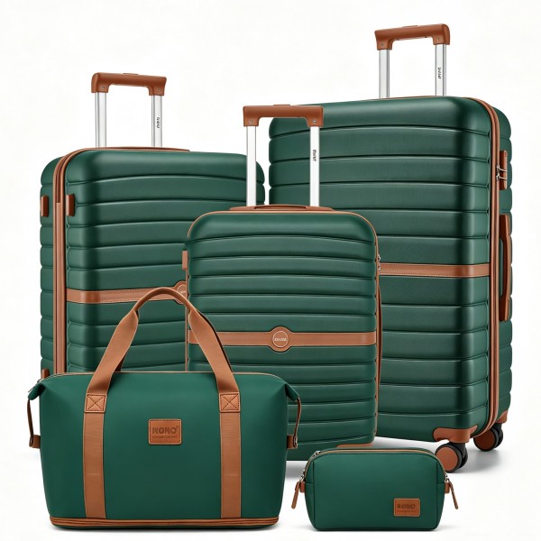 KSK2592+EA2212 - Kono 3‑teiliges ABS+PC‑Koffers‑Set mit Reisetasche & Kulturbeutel ‑ Dunkelgrün und braun