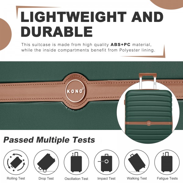 KSK2592+EA2212 - Kono 3‑teiliges ABS+PC‑Koffers‑Set mit Reisetasche & Kulturbeutel ‑ Dunkelgrün und braun