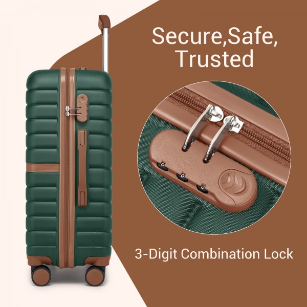 KSK2592+EA2212 - Kono 3‑teiliges ABS+PC‑Koffers‑Set mit Reisetasche & Kulturbeutel ‑ Dunkelgrün und braun