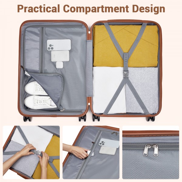 KSK2592+EA2212 - Kono 3‑teiliges ABS+PC‑Koffers‑Set mit Reisetasche & Kulturbeutel ‑ Dunkelgrün und braun