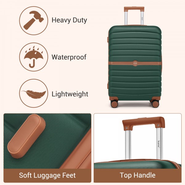 KSK2592+EA2212 - Kono 3‑teiliges ABS+PC‑Koffers‑Set mit Reisetasche & Kulturbeutel ‑ Dunkelgrün und braun