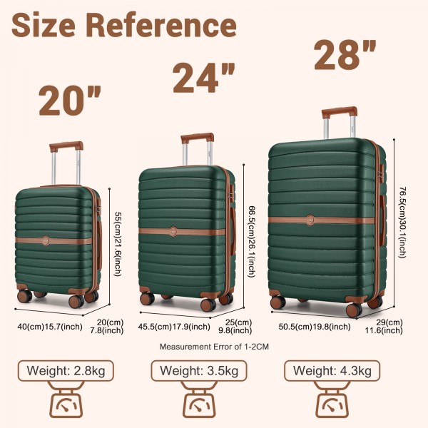 KSK2592+EA2212 - Kono 3‑teiliges ABS+PC‑Koffers‑Set mit Reisetasche & Kulturbeutel ‑ Dunkelgrün und braun