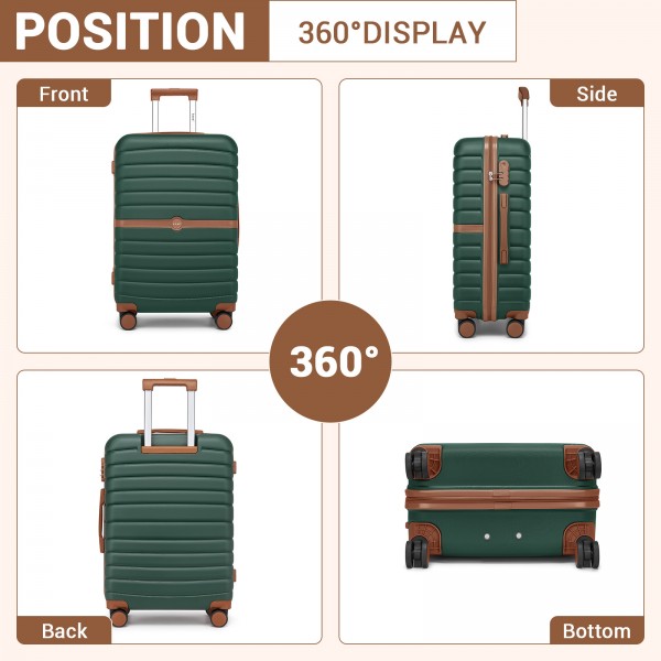 KSK2592+EA2212 - Kono 3‑teiliges ABS+PC‑Koffers‑Set mit Reisetasche & Kulturbeutel ‑ Dunkelgrün und braun