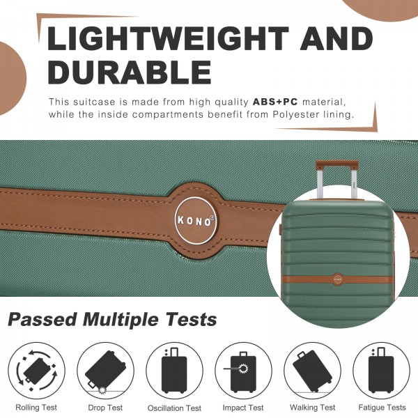 KSK2592 - Kono ABS+PC 24-Inch Striped Design with Colour-Block Details Medium Suitcase with Spinner Silent Wheels - Green and Brown