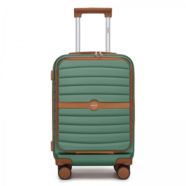 KSK2592 - Kono 21-Inch Front-Opening Cabin Suitcase with 15.6-Inch Laptop Compartment - Green and Brown