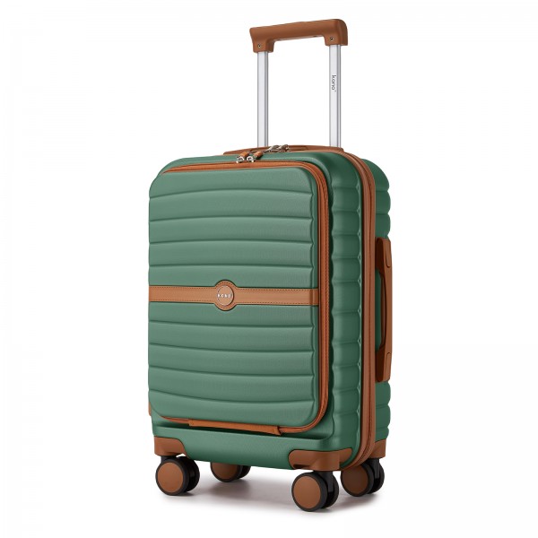 KSK2592 - Kono 21-Inch Front-Opening Cabin Suitcase with 15.6-Inch Laptop Compartment - Green and Brown