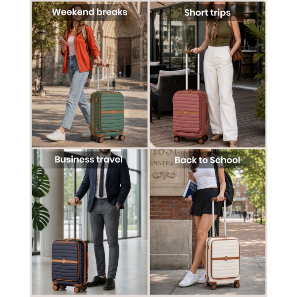 KSK2592 - Kono 21-Inch Front-Opening Cabin Suitcase with 15.6-Inch Laptop Compartment - Green and Brown