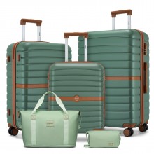 KSK2592+EA2212 - Kono 3‑teiliges ABS+PC‑Koffers‑Set mit Reisetasche & Kulturbeutel ‑ Grün und braun