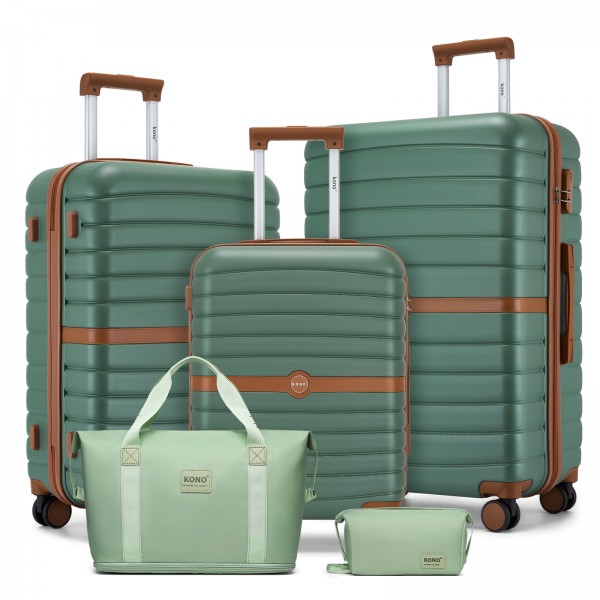 KSK2592+EA2212 - Kono 3‑teiliges ABS+PC‑Koffers‑Set mit Reisetasche & Kulturbeutel ‑ Grün und braun