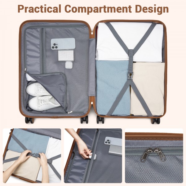 KSK2592+EA2212 - Kono 3‑teiliges ABS+PC‑Koffers‑Set mit Reisetasche & Kulturbeutel ‑ Grün und braun