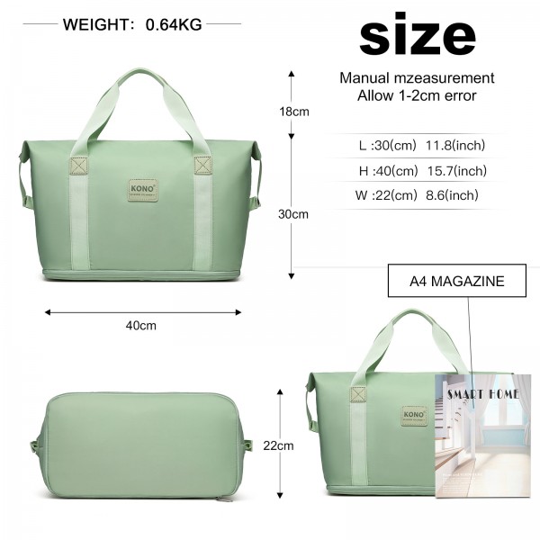 KSK2592+EA2212 - Kono 3‑teiliges ABS+PC‑Koffers‑Set mit Reisetasche & Kulturbeutel ‑ Grün und braun