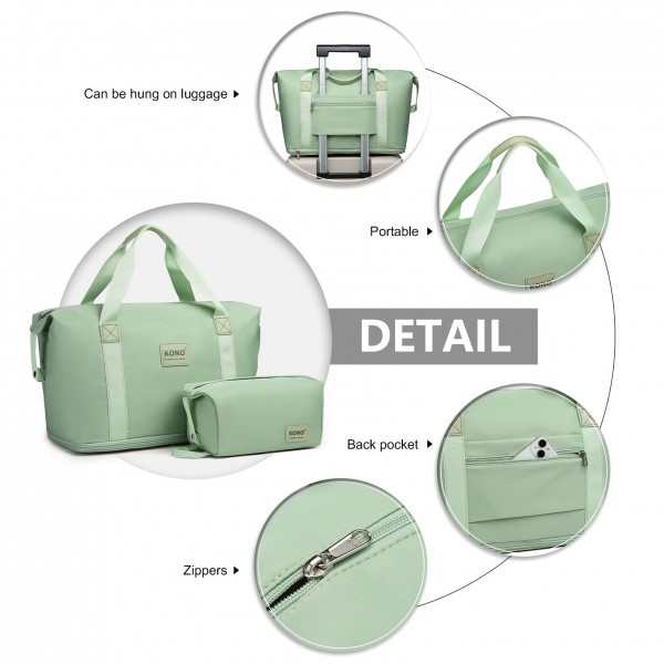 KSK2592+EA2212 - Kono 3‑teiliges ABS+PC‑Koffers‑Set mit Reisetasche & Kulturbeutel ‑ Grün und braun