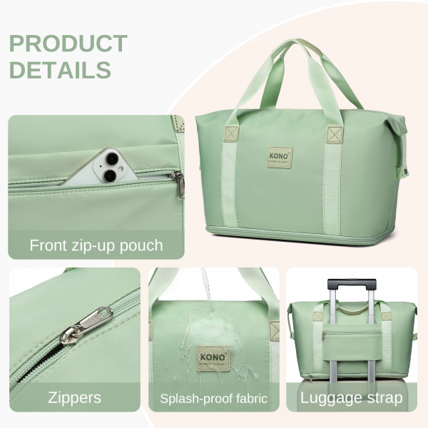 KSK2592+EA2212 - Kono 20 Inch ABS+PC Hard Shell Cabin Suitcase Set with Travel Bag & Toiletry Pouch - Green and Brown