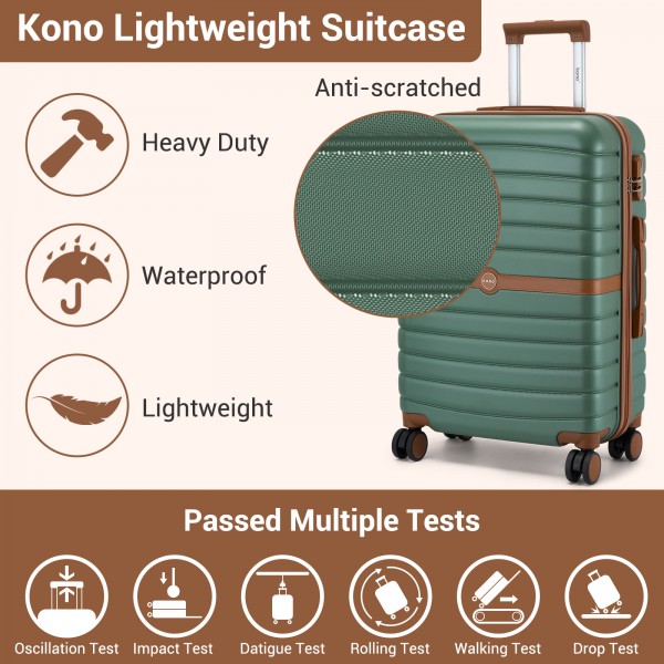KSK2592+EA2212 - Kono 20 Inch ABS+PC Hard Shell Cabin Suitcase Set with Travel Bag & Toiletry Pouch - Green and Brown